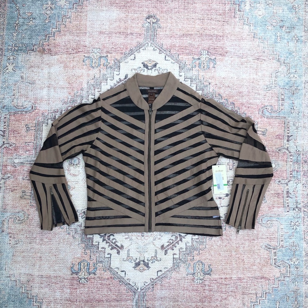 NWT Multiples transparent stripe zip-up jacket